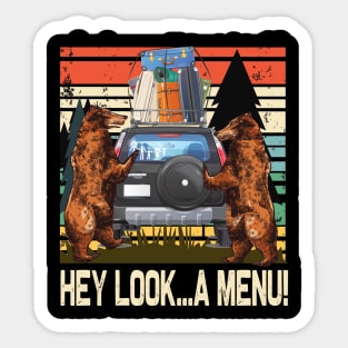 Hey look A Menu..Funny bear camper Sticker